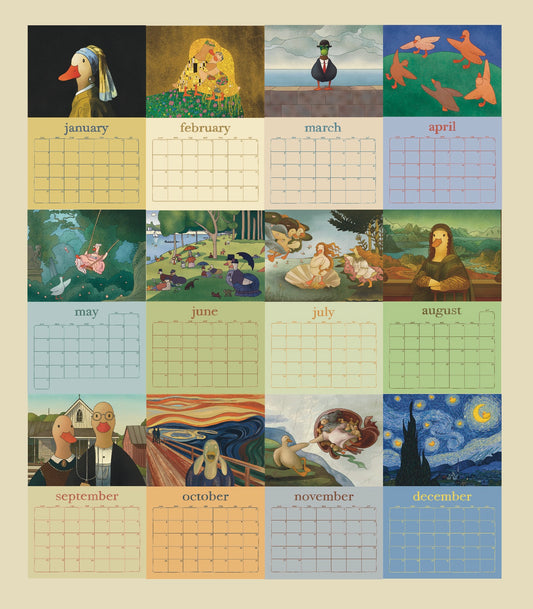 digital 2026 famous paintings duck calendar