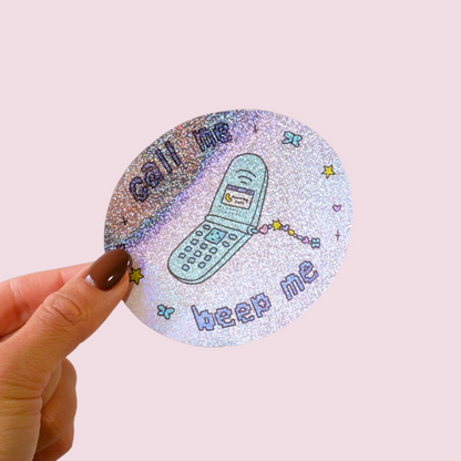 call me glitter sticker